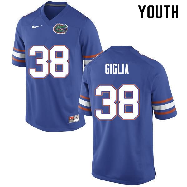 NCAA Florida Gators Anthony Giglia Youth #38 Nike Blue Stitched Authentic College Football Jersey UZB6464VG